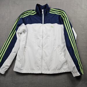 Y2K Adidas Track Windbreaker Jacket Womens M Neon Green White Blue